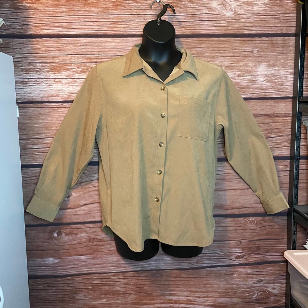 Vintage Velvet Button Up L Marsh Landing Camel Tan Soft Shirt Blouse